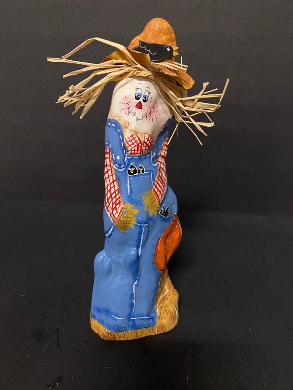 Hand-Painted Wooden  Blue Scarecrow  Fall Figurine Home Accent